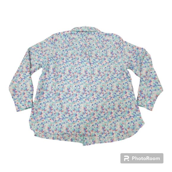 Talbots Casual Long Sleeve Button Down Shirt Floral Blue Women's Plus Size 2X - Picture 6 of 7
